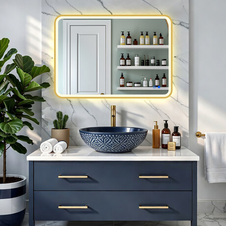 Zaoblené LED zrcadlo ve zlatém hliníkovém rámu #8