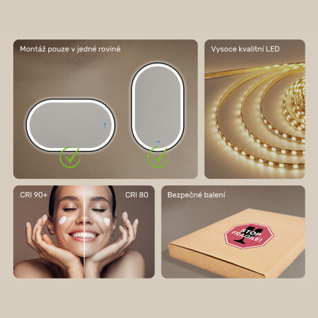 Oválné LED podsvícené zrcadlo v černém hliníkovém rámu #7