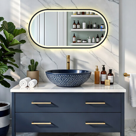 Oválné LED podsvícené zrcadlo v černém hliníkovém rámu #8