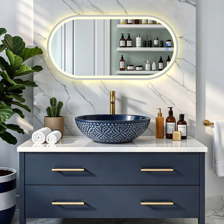 Oválné LED podsvícené zrcadlo – 50x80/50x100 cm ve stříbrném hliníkovém rámu #8