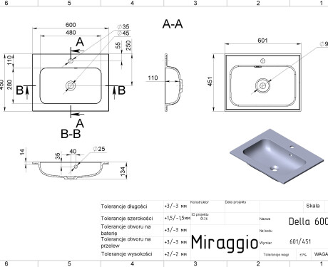Umyvadlo DELLA 600 MIRASOFT