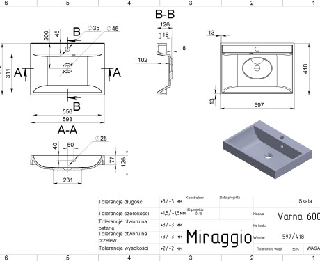 Umyvadlo VARNA 600 MIRASOFT