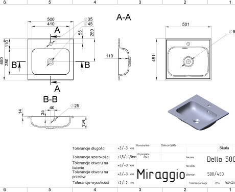 Umyvadlo DELLA 500 MIRASOFT