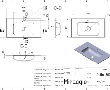 Umyvadlo DELLA 800 MIRASOFT