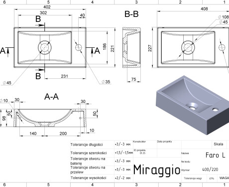 Umyvadlo FARO L MIRASOFT