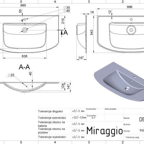 Umyvadlo DEA 1000 MIRASOFT #1