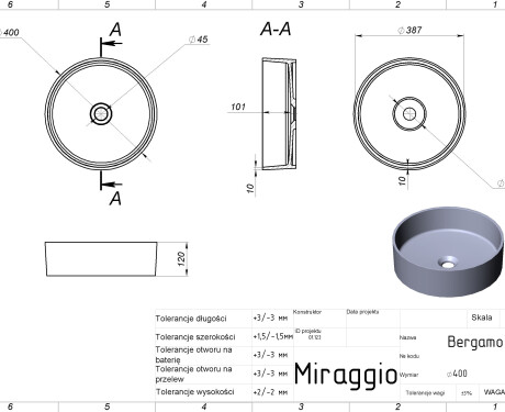 Umyvadlo BERGAMO MIRASOFT