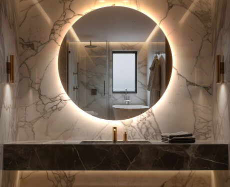 Koupelnové kulaté  zrcadlo na zeď s LED osvětlením s bateriovým L82