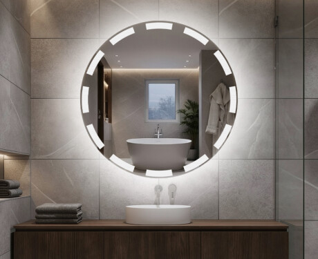 Koupelnové kulaté  zrcadlo na zeď s LED osvětlením s bateriovým L117