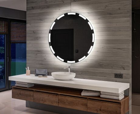 Koupelnové kulaté  zrcadlo na zeď s LED osvětlením s bateriovým L117