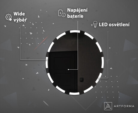 Koupelnové kulaté  zrcadlo na zeď s LED osvětlením s bateriovým L117 #4