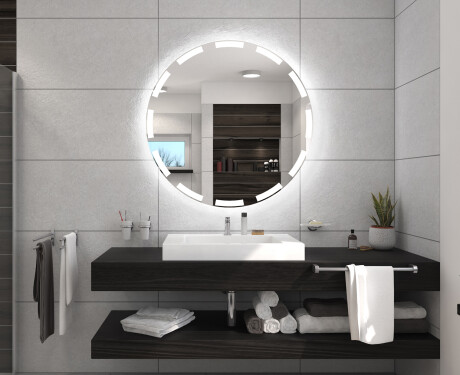 Koupelnové kulaté  zrcadlo na zeď s LED osvětlením s bateriovým L117 #5