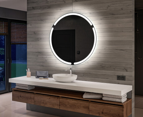 Koupelnové kulaté  zrcadlo na zeď s LED osvětlením s bateriovým L119