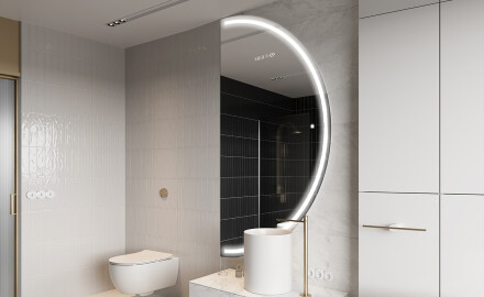 Moderní LED Půlkruhové Zrcadlo - Stylové Osvětlení pro Koupelnu A223