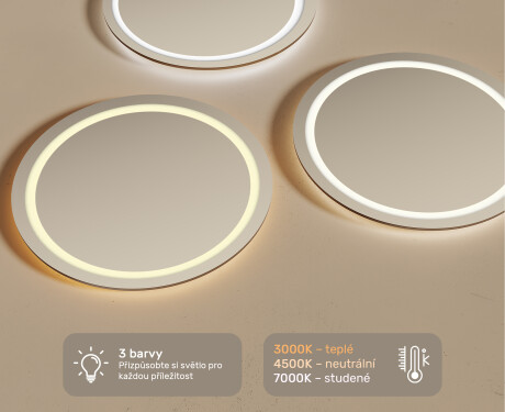 Kulaté zrcadlo s LED osvětlením 80cm s chladnou barvou LED 7000K, teplou barvou 3000K nebo neutrální barvou 4500K #3
