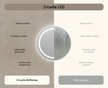 Kulaté zrcadlo s LED osvětlením 80cm s chladnou barvou LED 7000K, teplou barvou 3000K nebo neutrální barvou 4500K #6