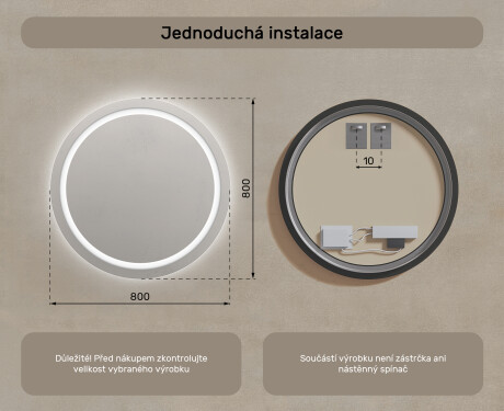 Kulaté zrcadlo s LED osvětlením 80cm s chladnou barvou LED 7000K, teplou barvou 3000K nebo neutrální barvou 4500K #7