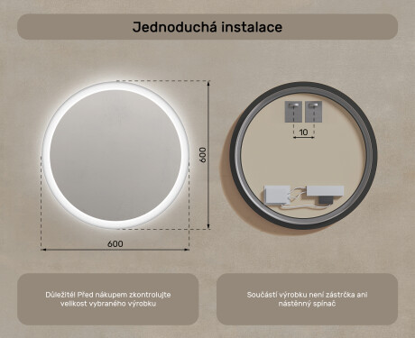 Kulaté zrcadlo s LED osvětlením 60cm s chladnou barvou LED 7000K, teplou barvou 3000K nebo neutrální barvou 4500K #7