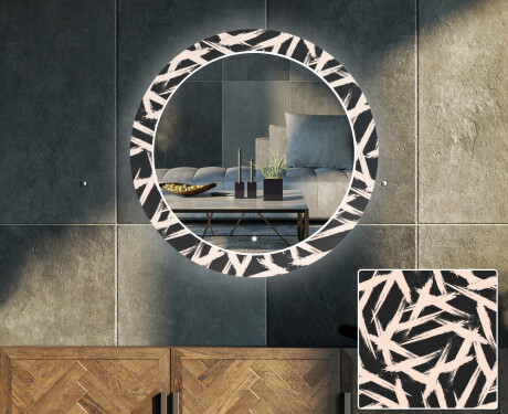 Kulaté Dekorativní zrcadlo s LED osvětlením do obývacího pokoje - Lines #1