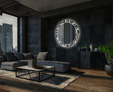 Kulaté Dekorativní zrcadlo s LED osvětlením do obývacího pokoje - Lines #12