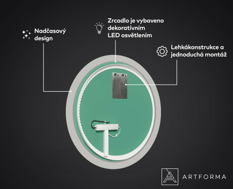 Kulaté Dekorativní zrcadlo s LED osvětlením do obývacího pokoje - Lines #3