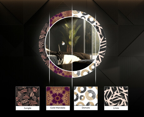 Kulaté Dekorativní zrcadlo s LED osvětlením do obývacího pokoje - Lines #6