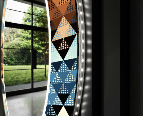 Kulaté Dekorativní zrcadlo s LED osvětlením do obývacího pokoje - Color Triangles #11