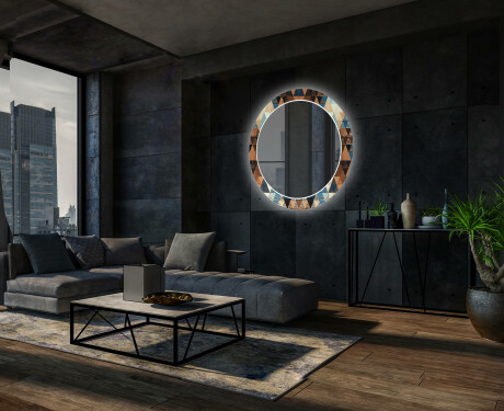Kulaté Dekorativní zrcadlo s LED osvětlením do obývacího pokoje - Color Triangles #12