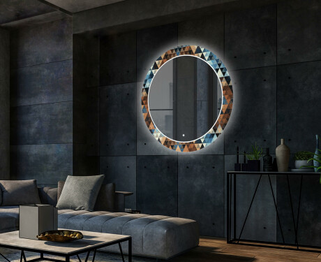 Kulaté Dekorativní zrcadlo s LED osvětlením do obývacího pokoje - Color Triangles #2