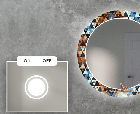Kulaté Dekorativní zrcadlo s LED osvětlením do obývacího pokoje - Color Triangles #4