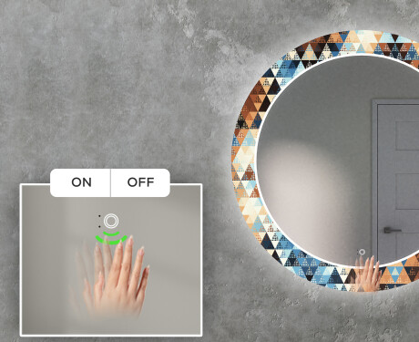 Kulaté Dekorativní zrcadlo s LED osvětlením do obývacího pokoje - Color Triangles #5