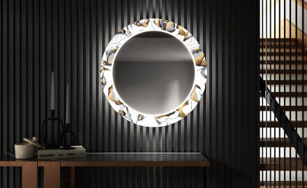 Kulaté Dekorativní zrcadlo s LED osvětlením do předsíně - Golden Flowers