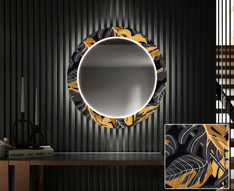 Kulaté Dekorativní zrcadlo s LED osvětlením do předsíně - Autumn Jungle #1