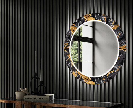 Kulaté Dekorativní zrcadlo s LED osvětlením do předsíně - Autumn Jungle #2