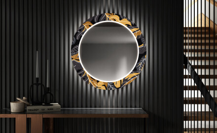 Kulaté Dekorativní zrcadlo s LED osvětlením do předsíně - Autumn Jungle