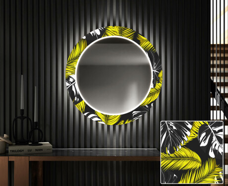 Kulaté Dekorativní zrcadlo s LED osvětlením do předsíně - Gold Jungle #1