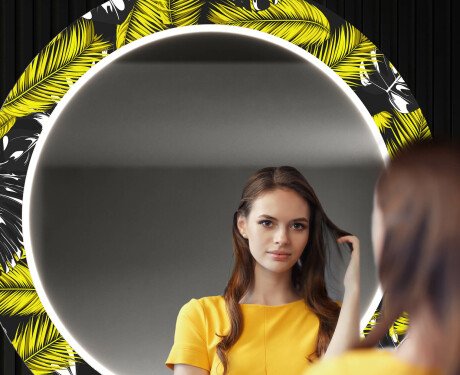 Kulaté Dekorativní zrcadlo s LED osvětlením do předsíně - Gold Jungle #12
