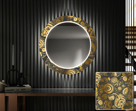 Kulaté Dekorativní zrcadlo s LED osvětlením do předsíně - Ancient Pattern #1