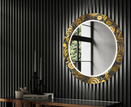 Kulaté Dekorativní zrcadlo s LED osvětlením do předsíně - Ancient Pattern #2