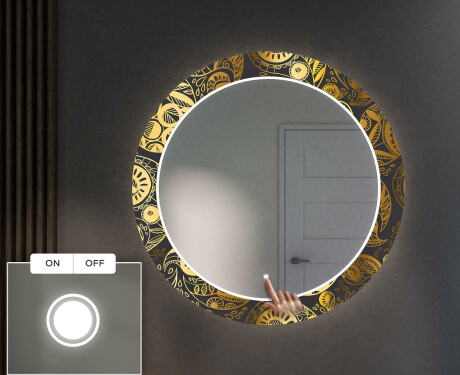 Kulaté Dekorativní zrcadlo s LED osvětlením do předsíně - Ancient Pattern #4
