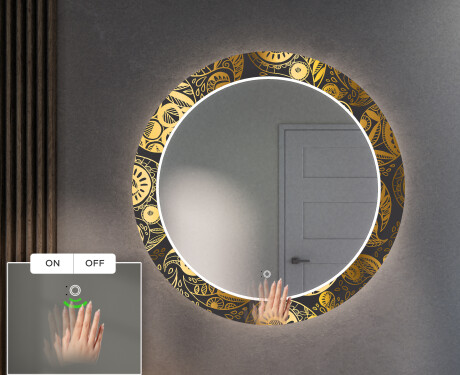Kulaté Dekorativní zrcadlo s LED osvětlením do předsíně - Ancient Pattern #5