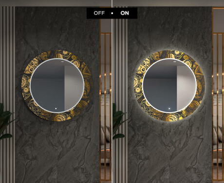 Kulaté Dekorativní zrcadlo s LED osvětlením do předsíně - Ancient Pattern #7