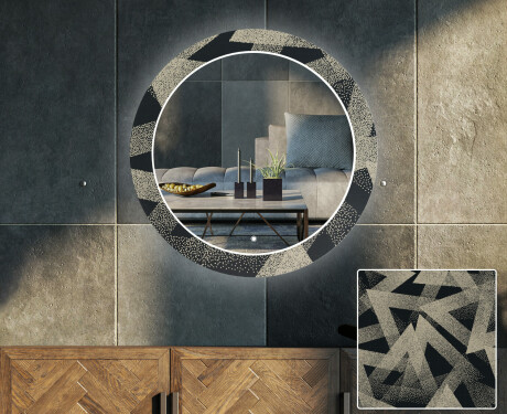 Kulaté Dekorativní zrcadlo s LED osvětlením do obývacího pokoje - Dotted Triangles #1