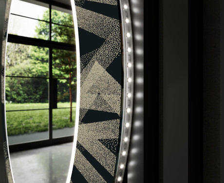 Kulaté Dekorativní zrcadlo s LED osvětlením do obývacího pokoje - Dotted Triangles #11