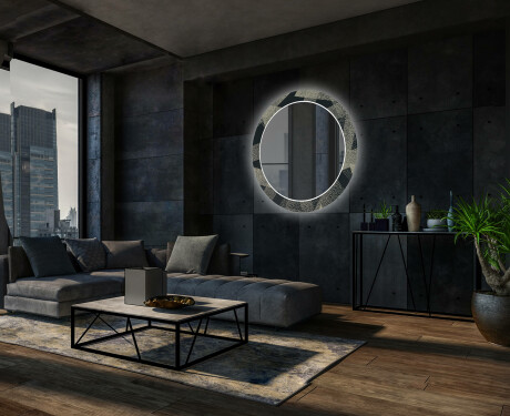 Kulaté Dekorativní zrcadlo s LED osvětlením do obývacího pokoje - Dotted Triangles #12