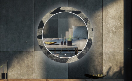 Kulaté Dekorativní zrcadlo s LED osvětlením do obývacího pokoje - Dotted Triangles