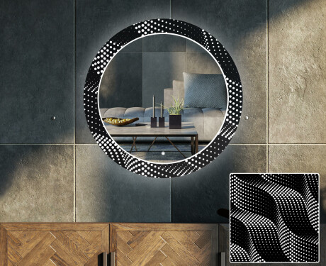 Kulaté Dekorativní zrcadlo s LED osvětlením do obývacího pokoje - Dark Wave #1