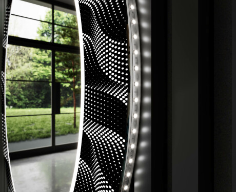 Kulaté Dekorativní zrcadlo s LED osvětlením do obývacího pokoje - Dark Wave #11