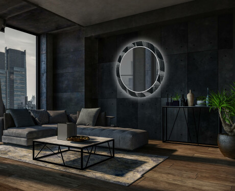 Kulaté Dekorativní zrcadlo s LED osvětlením do obývacího pokoje - Dark Wave #12