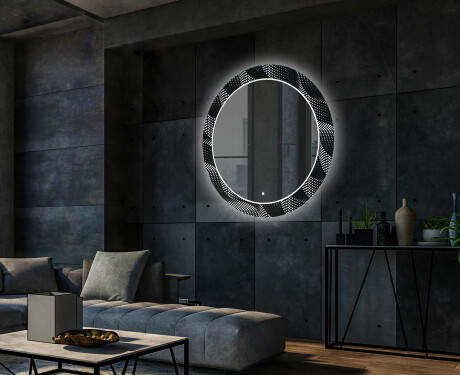 Kulaté Dekorativní zrcadlo s LED osvětlením do obývacího pokoje - Dark Wave #2